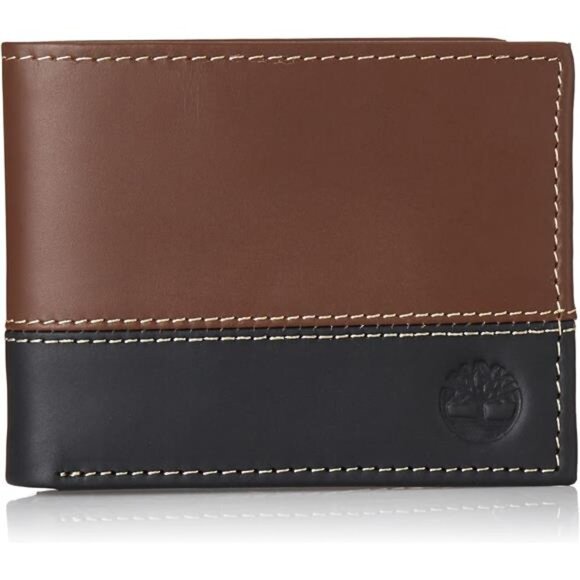 Men's Leather Trifold Wallet Black Brown - Picture 1 of 5